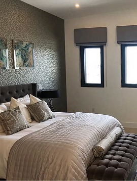 Roman blinds, cayman island deveplopment, bedroom img